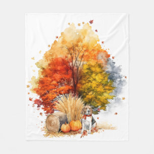 Watercolor Fall Dog Design- Beagle Fleece Blanket