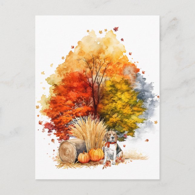 Watercolor Fall Dog Design- Beagle Postcard (Front)