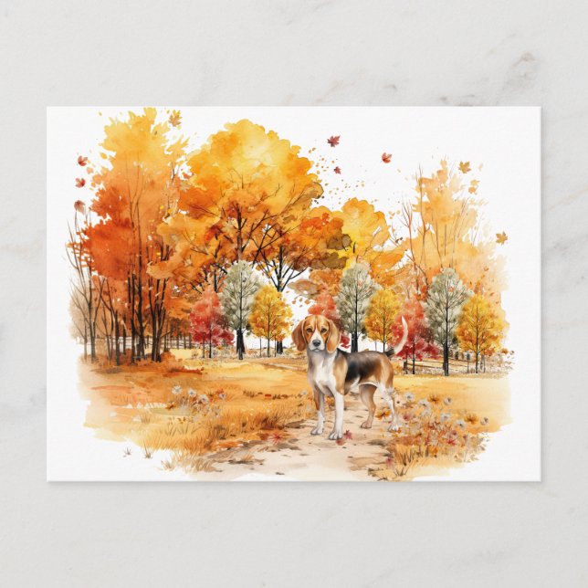 Watercolor Fall Dog Design- Beagle Postcard (Front)