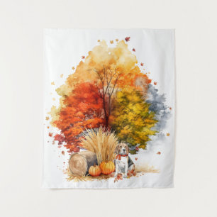 Watercolor Fall Dog Design- Beagle Tapestry