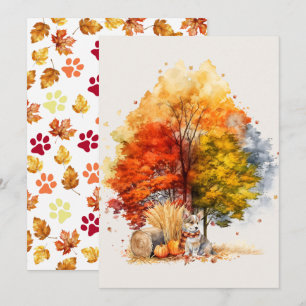 Watercolor Fall Dog Design- Corgi Card