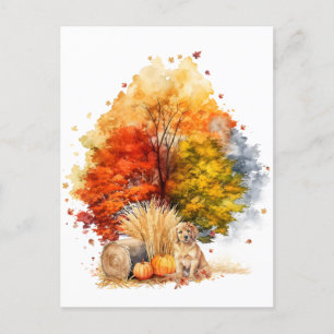 Watercolor Fall Dog Design- Golden Retriever Postcard