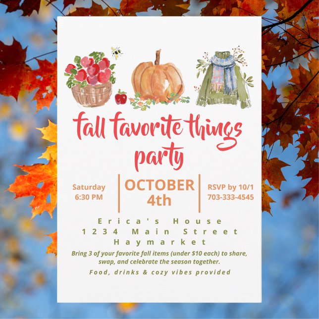Watercolor Fall Favourite Things Party Invitation (Creator Uploaded)