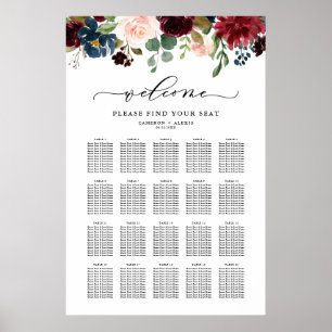 Watercolor Fall Floral Autumn Wedding Seating Plan Poster