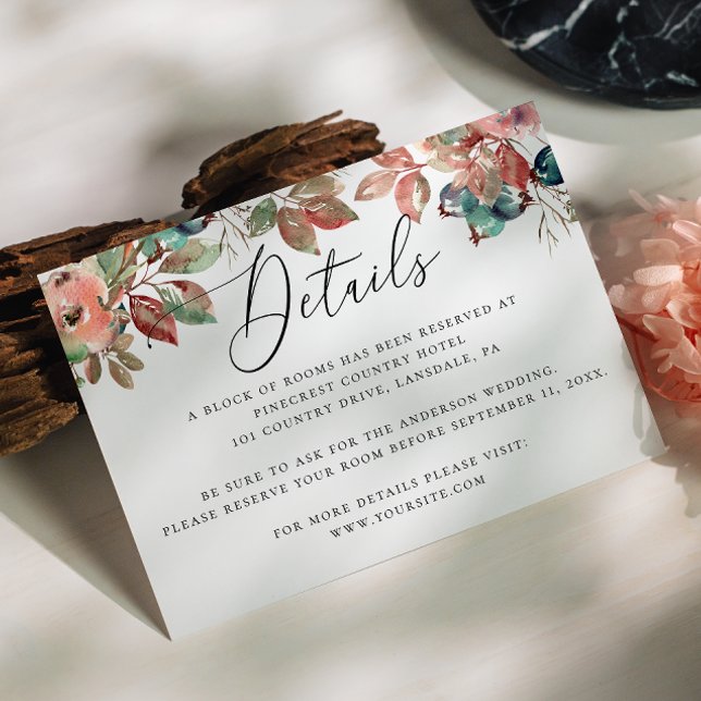 Watercolor fall floral blueberry wedding details enclosure card (Creator Uploaded)