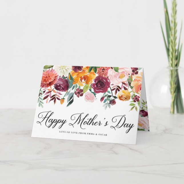 Watercolor Fall Floral Garland Happy Mother's Day Card (Front)