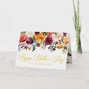 Watercolor Fall Floral Garland Happy Mother's Day Foil Holiday Card