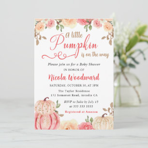 Watercolor Fall Floral Pumpkins Baby Shower Invitation