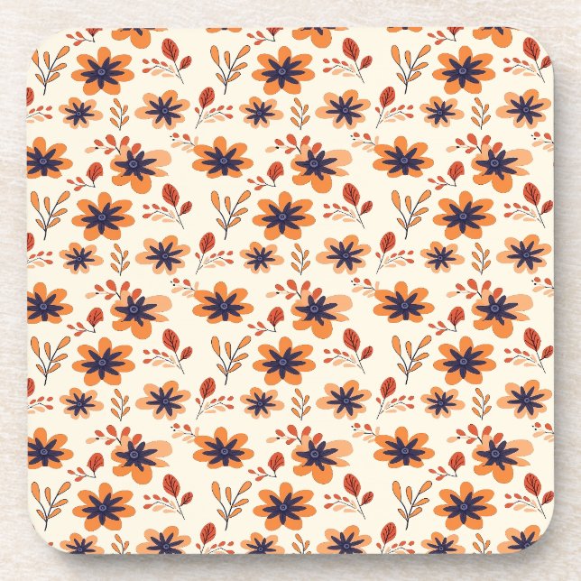  Watercolor Fall Floral Seamless Pattern Coaster (Front)