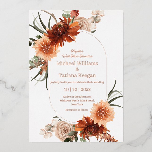 watercolor fall floral terracotta wedding  (Front)