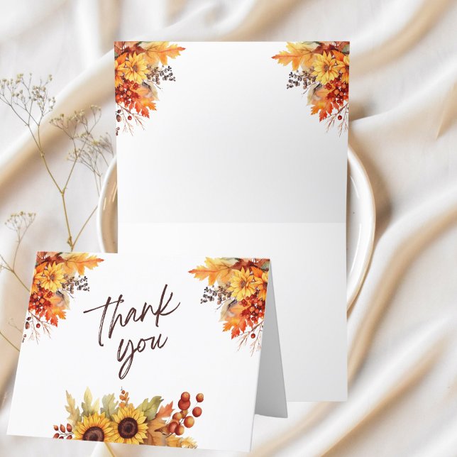 Watercolor Fall Florals Fall Leaves Thank You Note (Creator Uploaded)