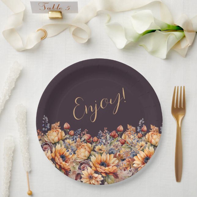 Watercolor Fall Flowers- Paper Plate (Wedding)