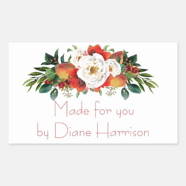 Watercolor Fall Flowers Rectangular Sticker (Front)