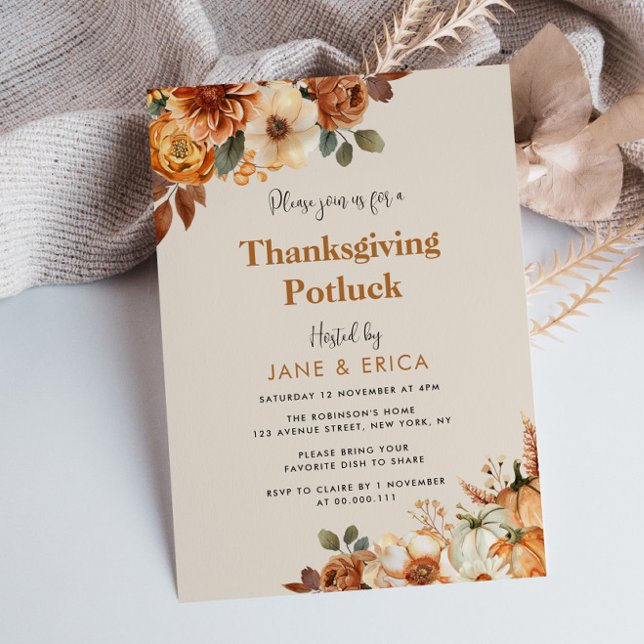watercolor fall flowers thanksgiving potluck invitation (Creator Uploaded)