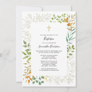 Watercolor Fall Foliage Gender Neutral Baptism Invitation