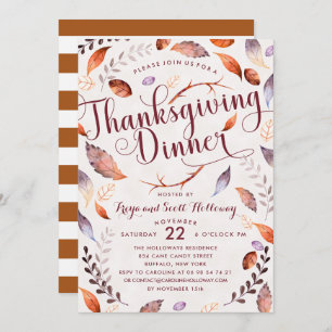 Watercolor Fall Foliage Thankgiving Dinner Invitation