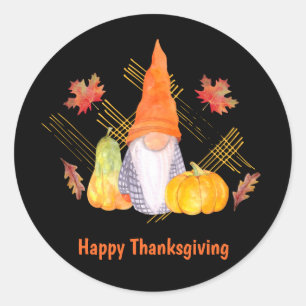 Watercolor Fall Gnomes, Pumpkins And Leaves Classic Round Sticker