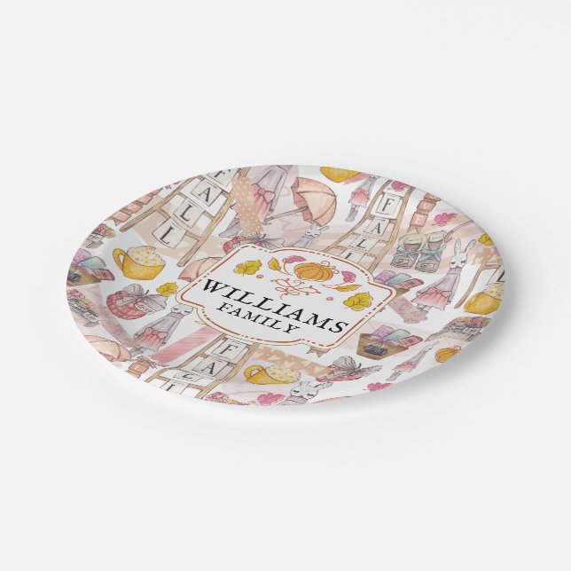 Watercolor Fall Hand painted elements Personalised Paper Plate (Angled)