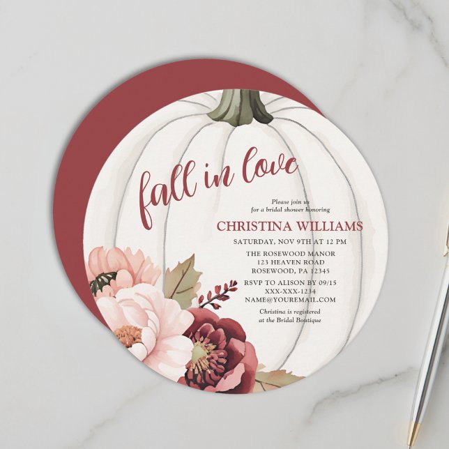 Watercolor Fall in Love Pumpkin Bridal Shower Invitation (Creator Uploaded)