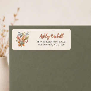 Watercolor Fall Leaves Botanical Floral Script Return Address Label