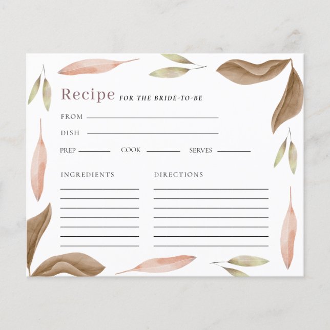 Watercolor Fall Leaves Bridal Shower Recipe Card (Front)