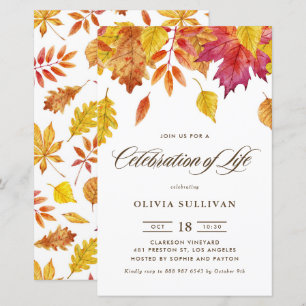 Watercolor Fall Leaves Celebration of Life Invite