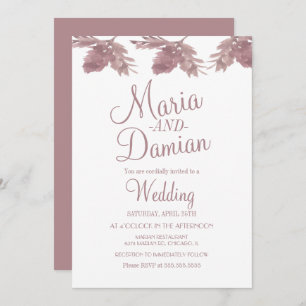 Watercolor Fall Leaves Illustration Blush Wedding Invitation