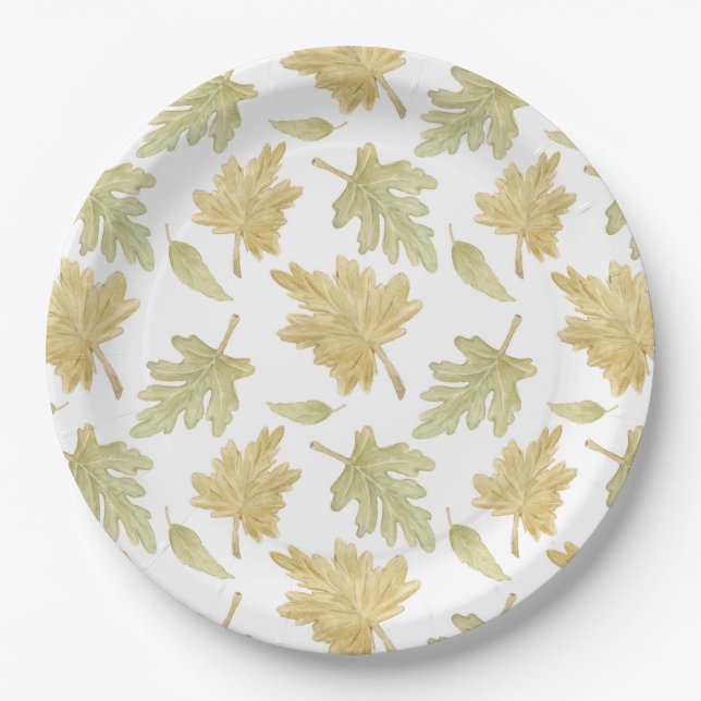 Watercolor Fall Leaves Paper Plates (Front)