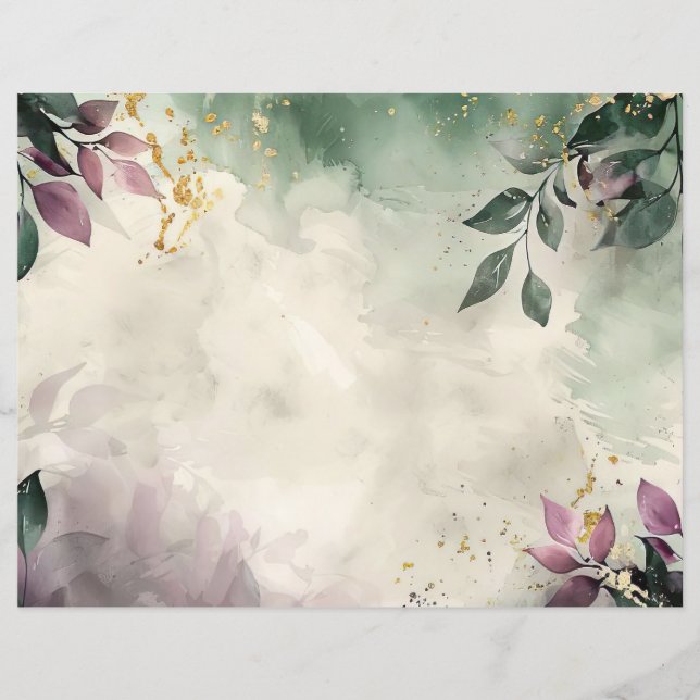 watercolor fall leaves pattern scrapbook paper (Front)