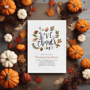 Watercolor Fall Leaves Thanksgiving Dinner Invitation