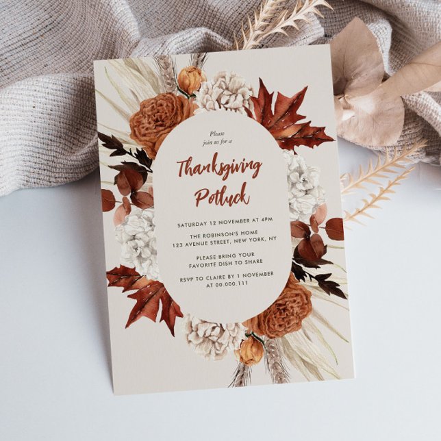 watercolor fall leaves thanksgiving potluck invitation (Creator Uploaded)