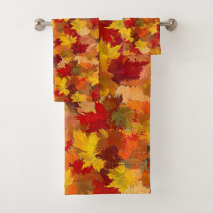 Watercolor Fall Leaves - Vintage Autumn Pattern Bath Towel Set