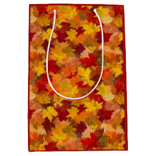 Watercolor Fall Leaves - Vintage Autumn Pattern Medium Gift Bag
