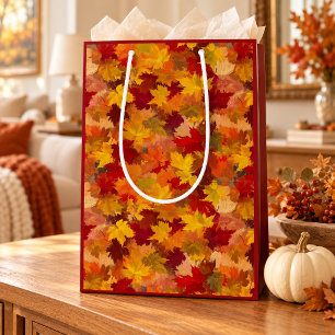 Watercolor Fall Leaves - Vintage Autumn Pattern Medium Gift Bag