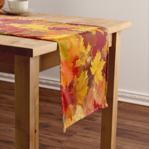 Watercolor Fall Leaves - Vintage Autumn Pattern  Short Table Runner