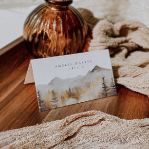 Watercolor Fall Mountain Outdoor Wedding  Place Card