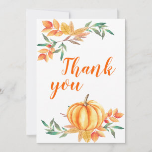 Watercolor Fall Orange Pumpkin Thank You Card