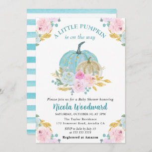 Watercolor Fall Pastel Colour Pumpkins Baby Shower Invitation