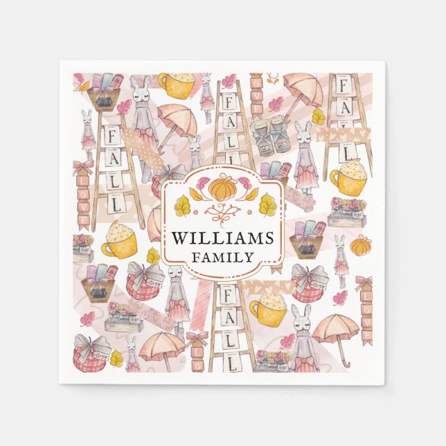 Watercolor Fall Personalised Hand painted elements Napkin (Front)