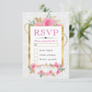 Watercolor Fall Pink & Gold Floral Pumpkin Wedding RSVP Card
