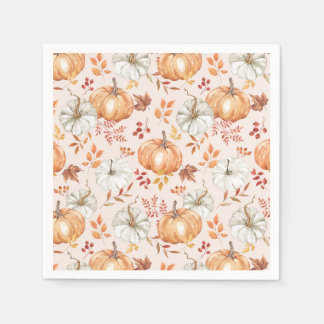 Watercolor Fall Pmpkins Rustic Farmhouse Napkin