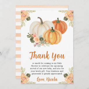 Watercolor Fall Pumpkin and Cactus Baby Shower Thank You Card