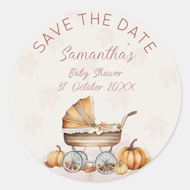 Watercolor Fall Pumpkin Baby Shower Classic Round Sticker (Front)