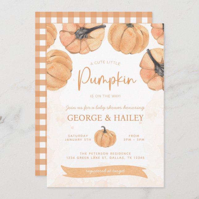 Watercolor Fall Pumpkin Baby Shower Invitation (Front/Back)