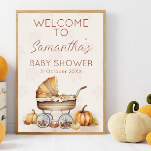 Watercolor Fall Pumpkin Baby Shower Welcome Poster