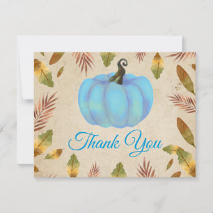 Watercolor Fall Pumpkin Blue Thank You card