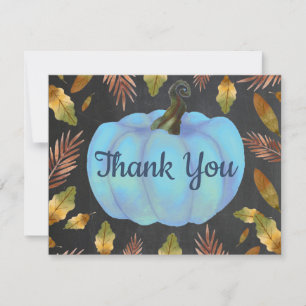 Watercolor Fall Pumpkin Blue Thank You card