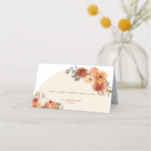Watercolor Fall Pumpkin Burnt Orange Autumn Floral Place Card