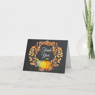 Watercolor Fall Pumpkin Chalkboard Thank You card