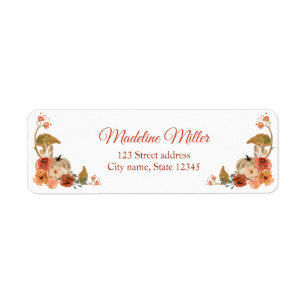 Watercolor Fall Pumpkin Floral Return Address Label